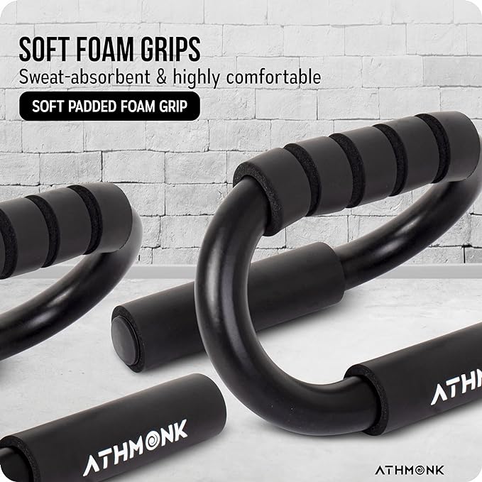 Athmonk Push Up Bar Double Handle Steel For Home Gym Exercise Equipment Men & Women - Parallel Pair Set Kit - Foam Grip